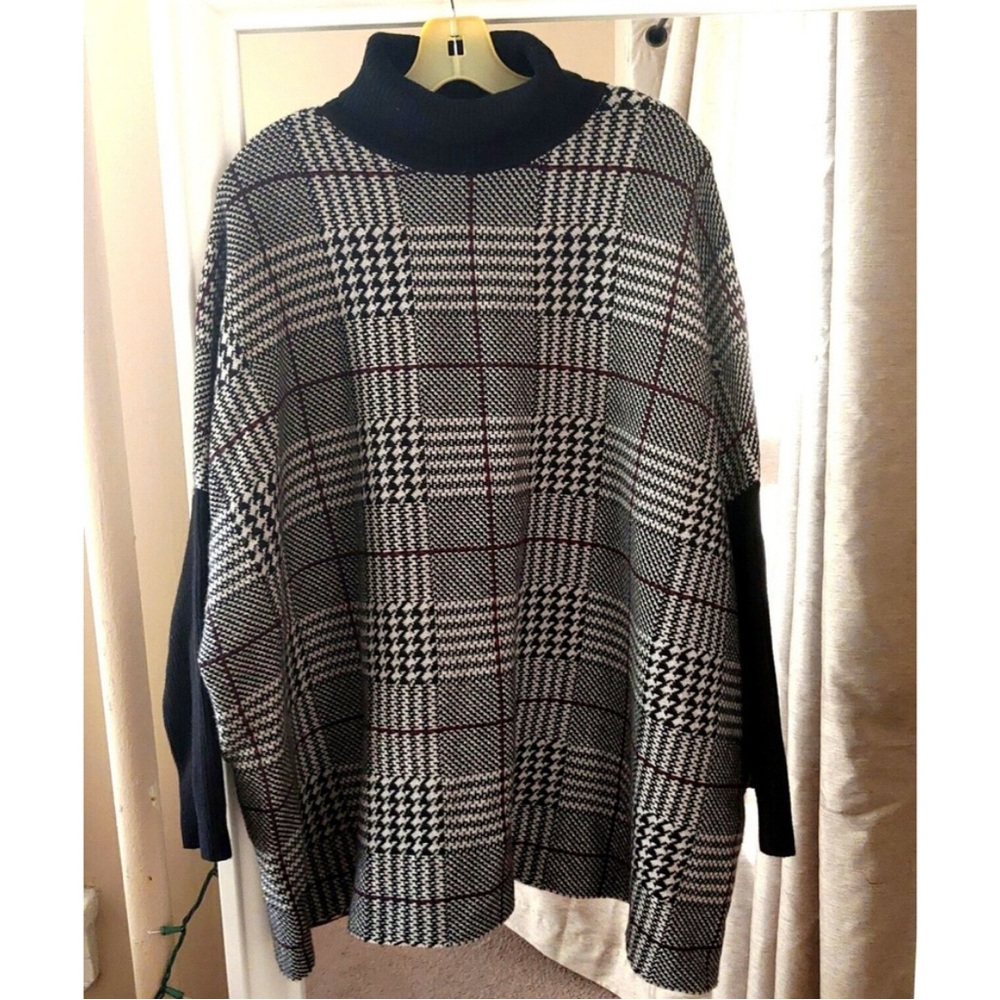 Joseph A. Black and White Plaid Turtleneck Sweater